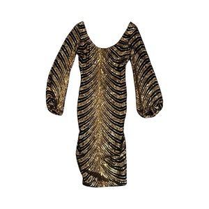 Fashion Nova Black and Gold Sequin Dress Size Small